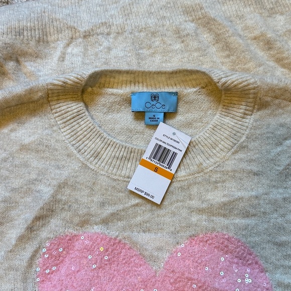 NWT CeCe Heart-Print Crewneck Long-Sleeve Sweater - Picture 4 of 6